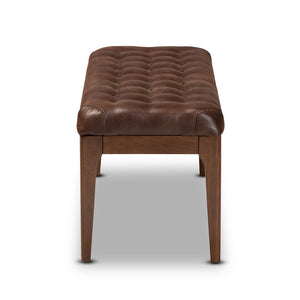 Baxton Studio Baxton Studio Walsh Mid-Century Modern Dining Bench: Stylish Leather-Effect Upholstery & Walnut Finish WM5030-Dark Brown/Walnut
