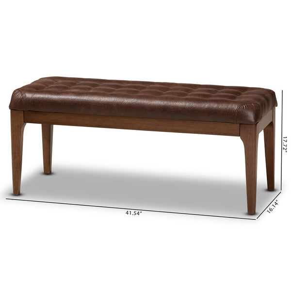 Baxton Studio Baxton Studio Walsh Mid-Century Modern Dining Bench: Stylish Leather-Effect Upholstery & Walnut Finish WM5030-Dark Brown/Walnut
