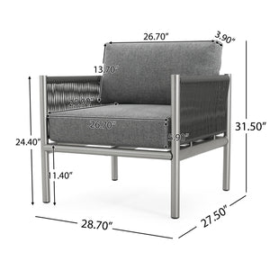 English Elm Christopher Knight Home® - Hargrove Club Chair Silver-Grey with Brushed Aluminum Frame, Braided Rope Design, Durable Olefin Cushions (97) N775P187589G