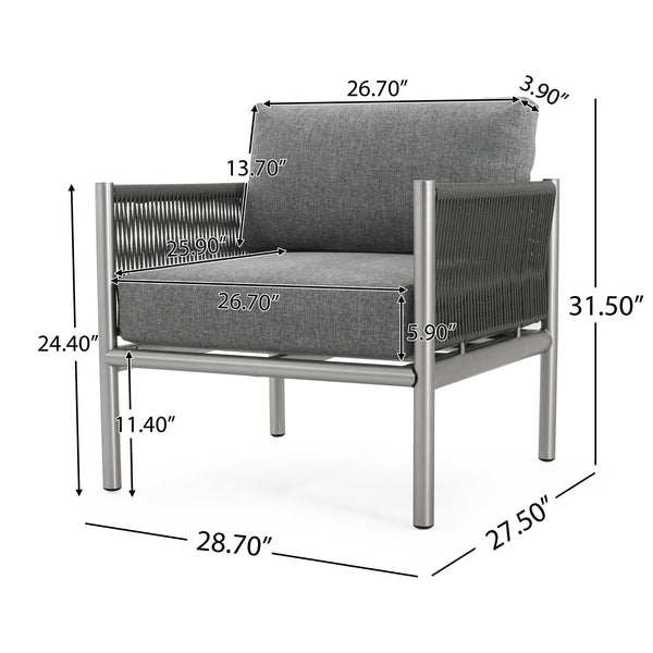 English Elm Christopher Knight Home® - Hargrove Club Chair Silver-Grey with Brushed Aluminum Frame, Braided Rope Design, Durable Olefin Cushions (97) N775P187589G