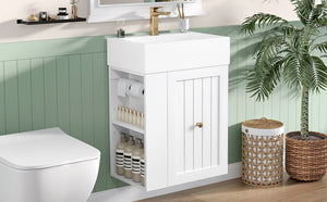 English Elm 20-Inch Compact Bathroom Vanity with Ceramic Sink, Wall-Mounted MDF Cabinet, Modern Space-Saver Design White N725P314023K