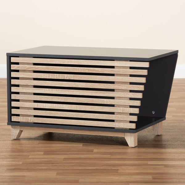 Baxton Studio Baxton Studio Eckhart Modern Cat Litter Box Cover - Stylish Two-Tone Wood Design for Home Décor Grey SECHC150130WI-Dark Grey/Hana Oak-Cat House