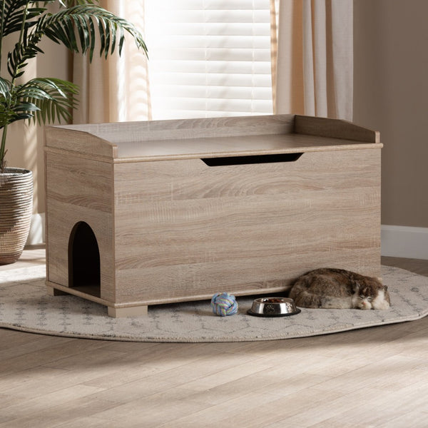 Baxton Studio Baxton Studio Mariam Stylish Oak Cat Litter Box Cover with Storage for Modern Home Décor Solutions SECHC150140WI-Hana Oak-Cat House