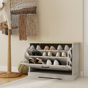 English Elm Shoe Storage Bench - Compact Entryway Organizer With Flip Drawer & Adjustable Shelf In Antique White W1120P290635-GIGA