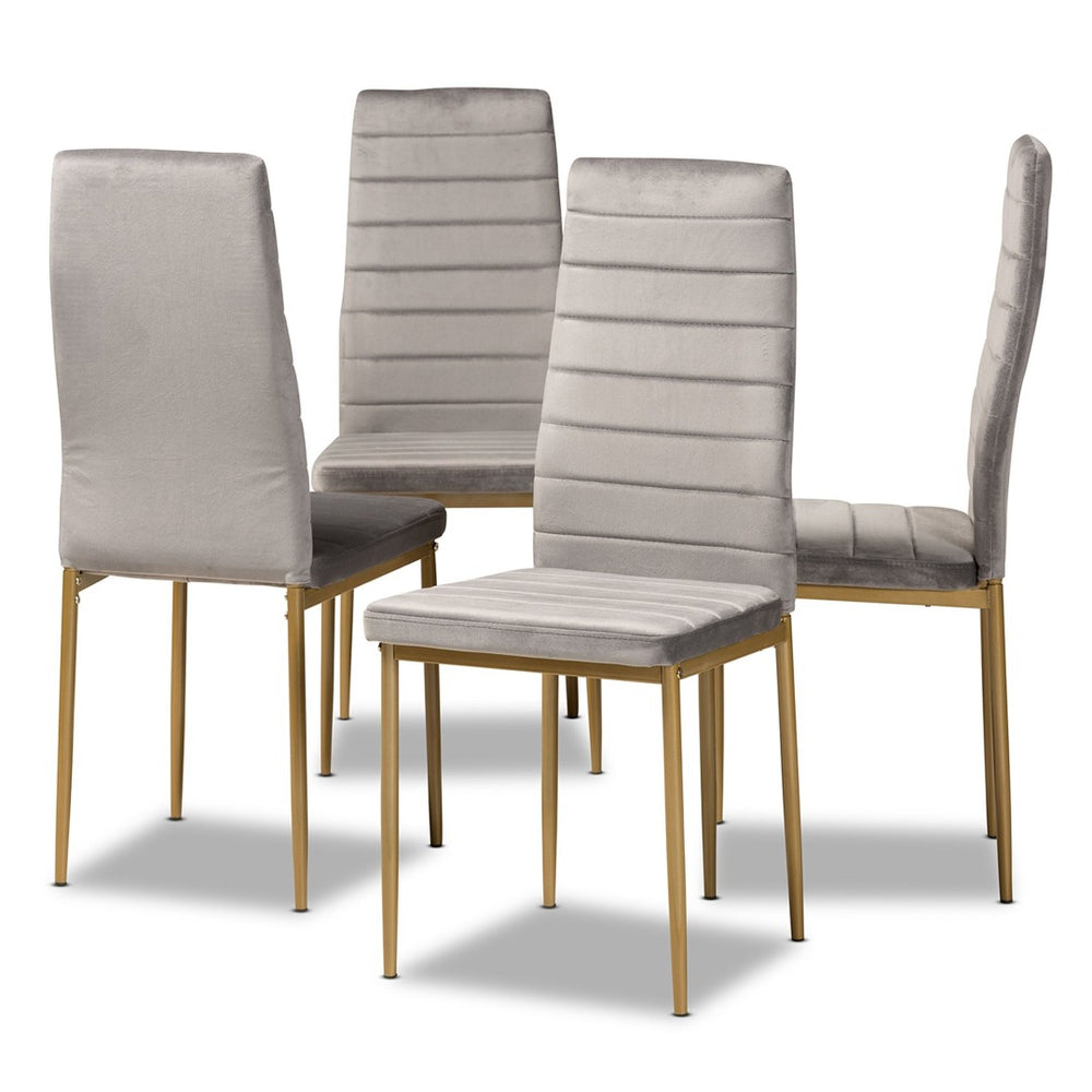 Baxton Studio Baxton Studio Armand Modern Glam Dining Chair Set with Luxe Velvet Upholstery and Gold Legs Grey 112157-1-Grey Velvet/Gold-DC
