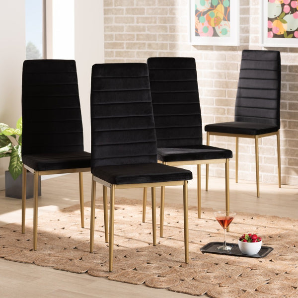 Baxton Studio Baxton Studio Armand Modern Glam Dining Chair Set with Luxe Velvet Upholstery and Gold Legs Black 112157-1-Black Velvet/Gold-DC