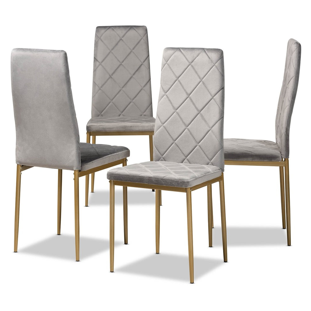 Baxton Studio Baxton Studio Blaise Luxe Velvet Dining Chair Set - 4 Glamorous Chairs with Gold Metal Legs 112157-4-Grey Velvet/Gold-DC
