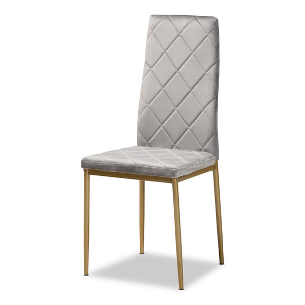 Baxton Studio Baxton Studio Blaise Luxe Velvet Dining Chair Set - 4 Glamorous Chairs with Gold Metal Legs 112157-4-Grey Velvet/Gold-DC