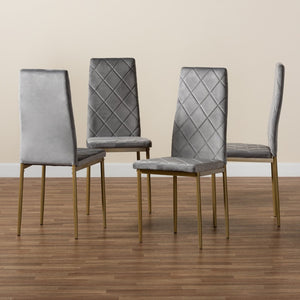 Baxton Studio Baxton Studio Blaise Luxe Velvet Dining Chair Set - 4 Glamorous Chairs with Gold Metal Legs 112157-4-Grey Velvet/Gold-DC