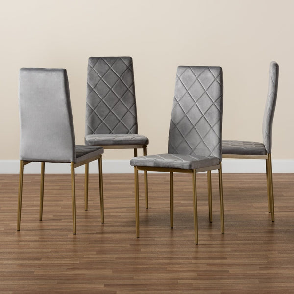 Baxton Studio Baxton Studio Blaise Luxe Velvet Dining Chair Set - 4 Glamorous Chairs with Gold Metal Legs 112157-4-Grey Velvet/Gold-DC