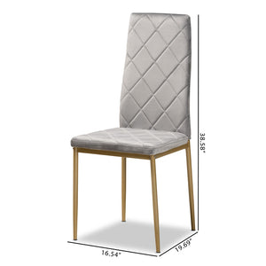 Baxton Studio Baxton Studio Blaise Luxe Velvet Dining Chair Set - 4 Glamorous Chairs with Gold Metal Legs 112157-4-Grey Velvet/Gold-DC