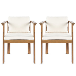 English Elm Outdoor Acacia Wood Dining Chairs Set of 2 with Cushions and Curved Arms Cream,Teak N768P372905L