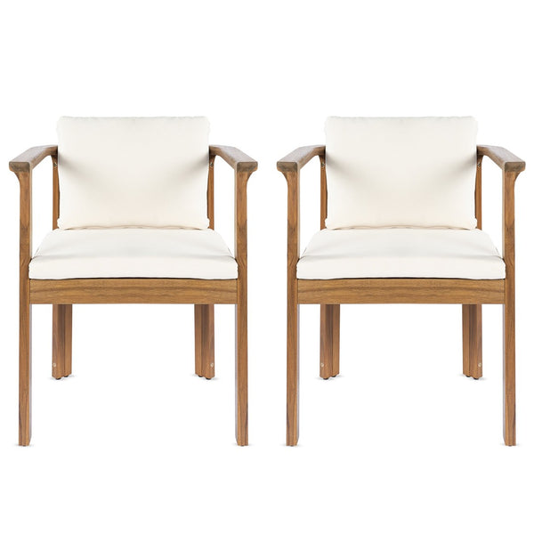 English Elm Outdoor Acacia Wood Dining Chairs Set of 2 with Cushions and Curved Arms Cream,Teak N768P372905L