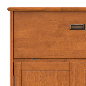 English Elm Draper Teak Mid Century Bar Cabinet – Solid Rubberwood, Wine & Stemware Storage, Drop-Down Worktop B136P203490