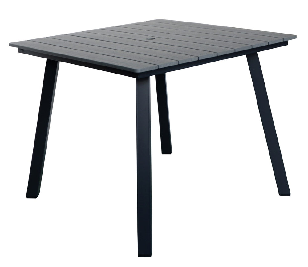 English Elm Square Outdoor Dining Table Wpc Slatted Top Iron Frame Umbrella Hole Seats Four W3990P466949