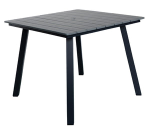 English Elm Square Outdoor Dining Table Wpc Slatted Top Iron Frame Umbrella Hole Seats Four W3990P466949