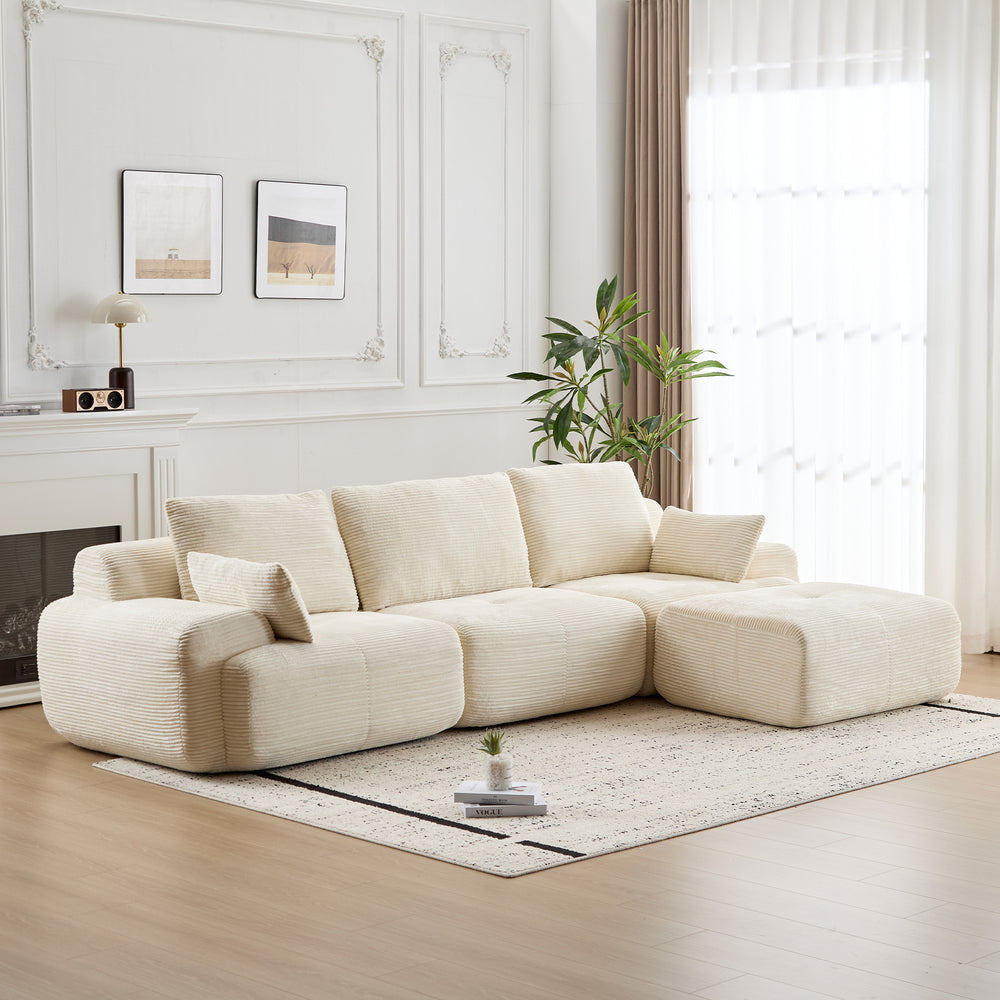 English Elm Modern Memory Foam Compressed Sofa — Pet-Friendly Corduroy Modular Sectional, Cloud-Like Comfort, No Assembly Beige W3723S00013