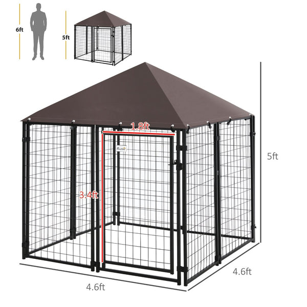 English Elm Pawhut Walk-in Steel Wire Dog Kennel Outdoor Enclosure with Uv Canopy Cover W2225P173781