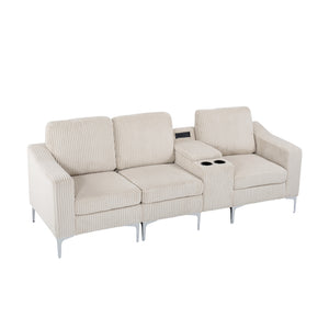English Elm Convertible Sectional Sofa - Modern Corduroy 3-Seater With Cupholders & Usb For Ultimate Comfort W3098S00030