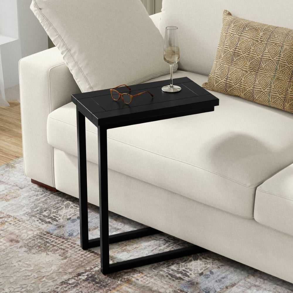 English Elm Skyler Mango Wood C-shaped Side Table with Steel Base for Sofa or Bedside Use B136P439030