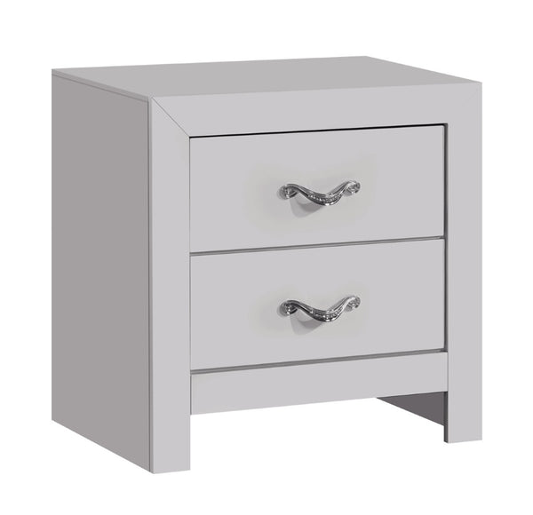 English Elm Moreland Two Drawer Nightstand Glam White Laminate with Chrome Crystal Pulls B078P497908