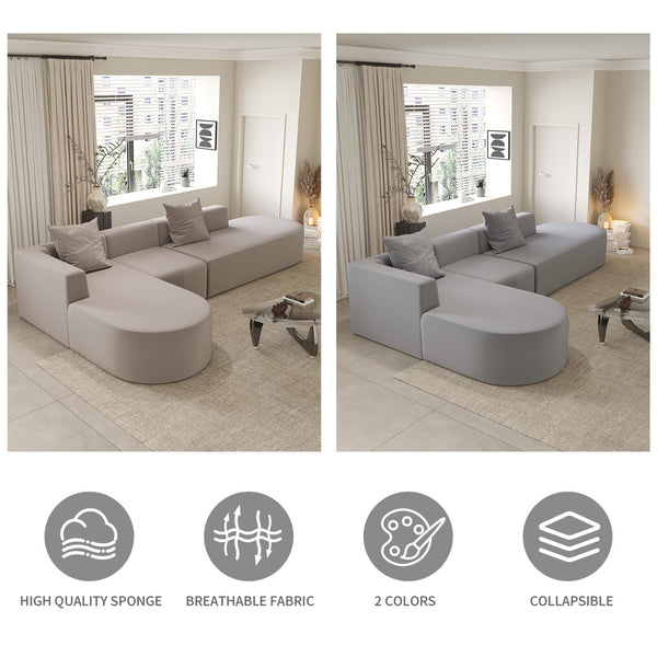 English Elm L Shaped Modular Sectional Sofa - 110" Grey Corduroy Couch With Movable Ottoman For Ultimate Comfort W3670S00003