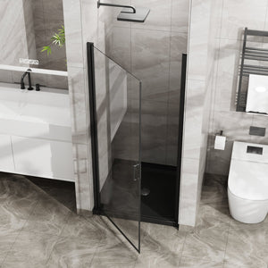 English Elm Goodyo 34"X72" Pivot Shower Door - Durable Tempered Glass, Modern Black Finish, Easy Install & Clean D163102093