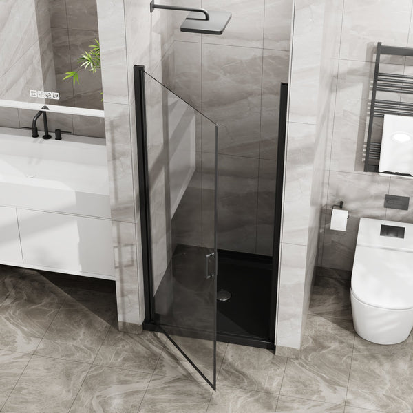 English Elm Goodyo 34"X72" Pivot Shower Door - Durable Tempered Glass, Modern Black Finish, Easy Install & Clean D163102093