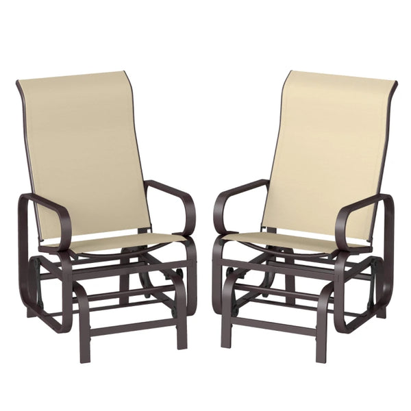 English Elm Cozy Outdoor Glider Chair Set of Two with Mesh Sling and Steel Patio Frame Khaki+Brown T3971P459448