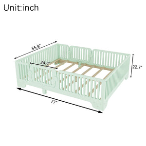 English Elm Full Size Montessori Floor Bed with Safety Fence Mdf Frame for Kids Bedroom W2593P381119