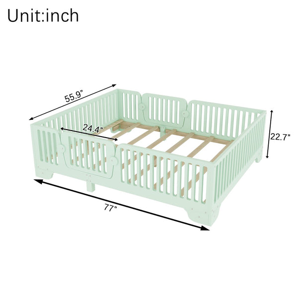 English Elm Full Size Montessori Floor Bed with Safety Fence Mdf Frame for Kids Bedroom W2593P381119