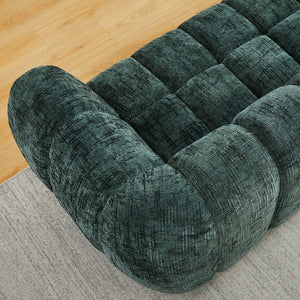 English Elm Chenille Cloud Sofa with Quilted Checkered Cushions and Piano Key Backrest Design Green W834P442226