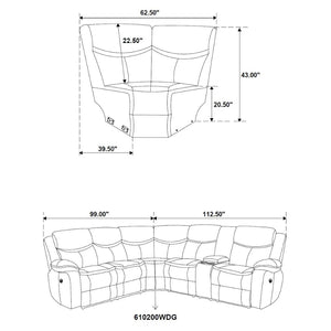 English Elm Salerno Power Reclining Sectional with Channel Tufting and Wall Hugger Leatherette Design B062S01769