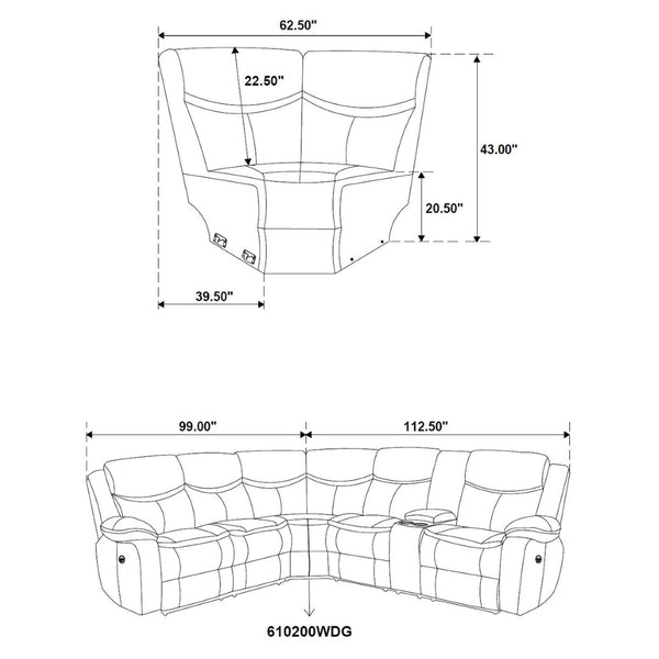 English Elm Salerno Power Reclining Sectional with Channel Tufting and Wall Hugger Leatherette Design B062S01769