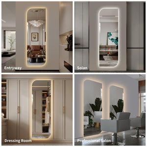English Elm 65" Arch Full Length Wall Mirror with Dimmable Led Lighting for Bedroom or Entryway W2709P435572