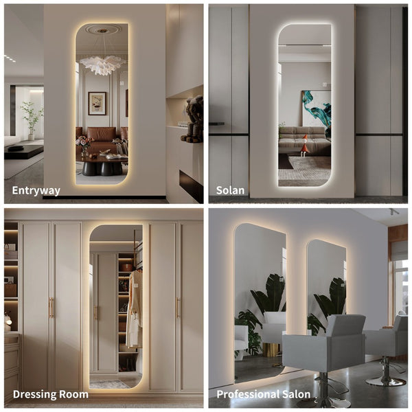 English Elm 65" Arch Full Length Wall Mirror with Dimmable Led Lighting for Bedroom or Entryway W2709P435572