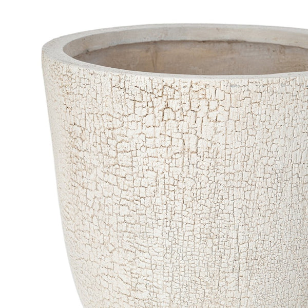 English Elm U_style Mgo Round Planters Set of Three Crackle Stone Texture Patio Garden Pots Beige N711P406660A
