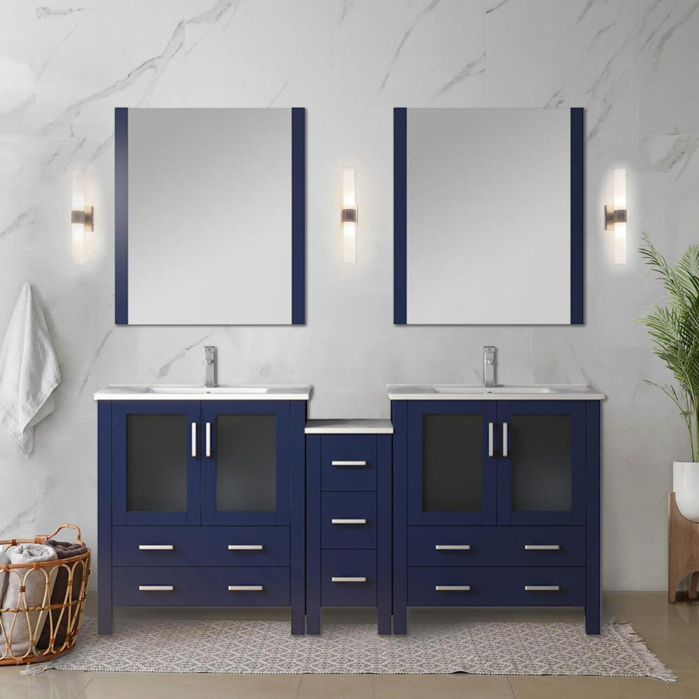 English Elm Navy Blue Double Bath Vanity 72" W With White Ceramic Top, Faucet Set & Abundant Storage Space B2731S01171