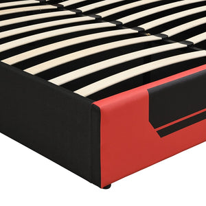 English Elm Modern Cyberpunk Queen Platform Bed Hydraulic Storage Pu Upholstered Gaming Frame Black+Red SF000205AAJ