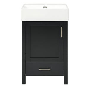 English Elm 20.28'' 20.28" Modern Bathroom Vanity with Ceramic Sink, Solid Wood Frame, Soft-Close Drawer & Cabinet - Space-Saving Design Black N729P277755B
