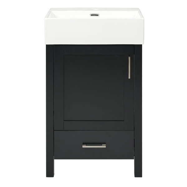 English Elm 20.28'' 20.28" Modern Bathroom Vanity with Ceramic Sink, Solid Wood Frame, Soft-Close Drawer & Cabinet - Space-Saving Design Black N729P277755B