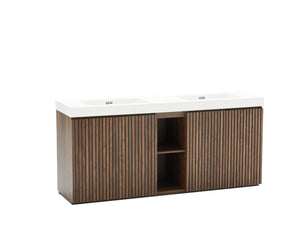 English Elm Galan 72 Inch Double Sink Vanity Fluted Wood Quartz Top Freestanding Bathroom Cabinet Walnut Brown W1865S00228