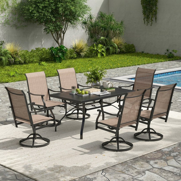 English Elm Outdoor Swivel Patio Dining Chairs Textilene Woven Set for Backyard Entertaining T3623P433697