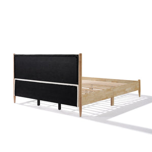English Elm Christopher Knight Home® - King Natural Wood Bed Frame with White Upholstered Headboard, Modern Minimalist, Solid Slat Support 800lb Capacity N758K670203N