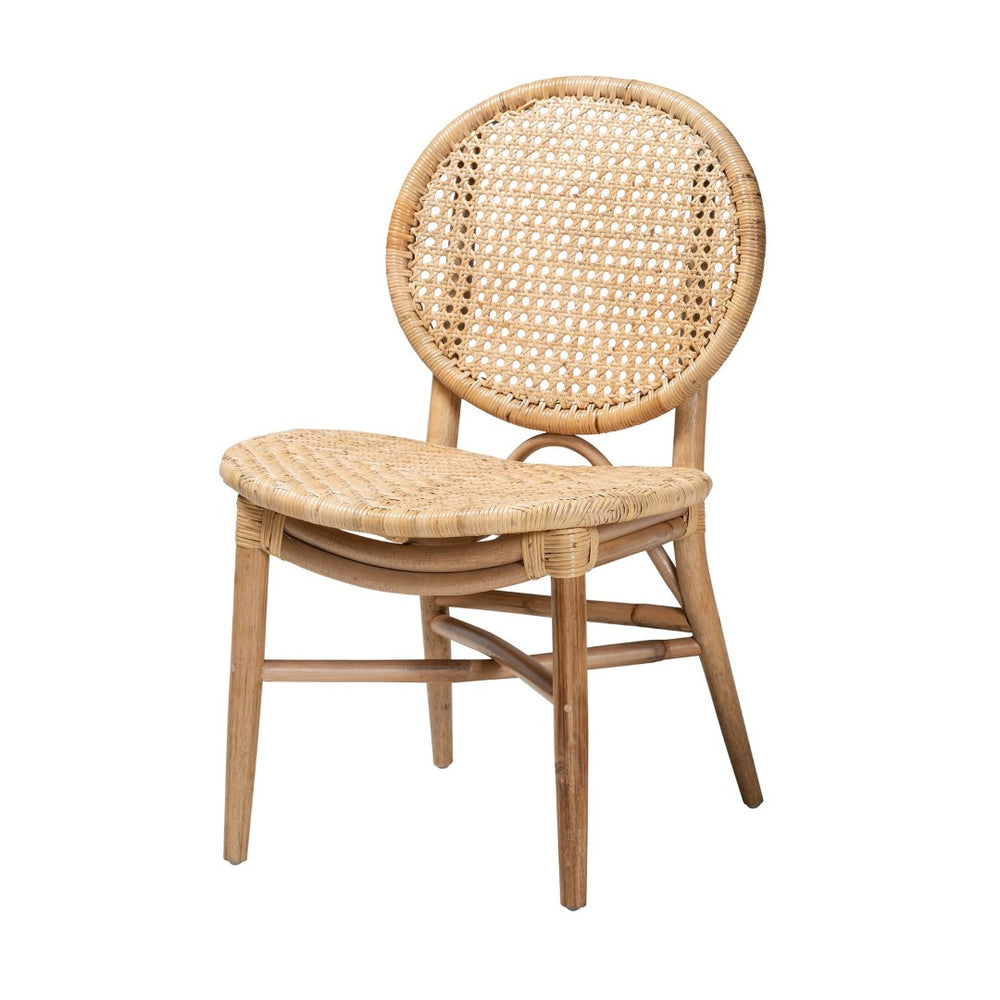 English Elm Mid-century Woven Rattan Dining Chair with Circular Back and Black Lacquered Legs B2750P467640