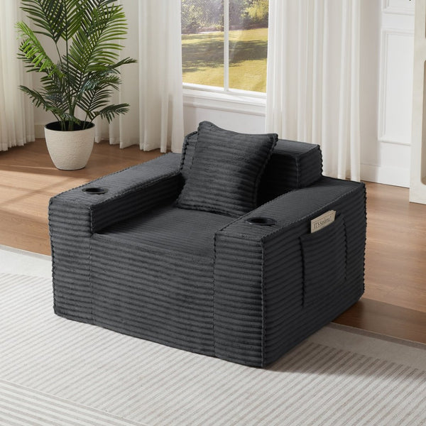 English Elm 1seater Corduroy Cloud Sofa Compact Pocket Spring Chair for Studio Apartment Office Dark Gray W3396P434746