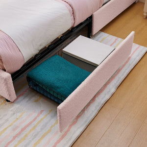 English Elm Twin Kids Boucle Upholstered Bed Rabbit Ear Headboard Led Lighting Four Storage Drawers Pink W1413P384920