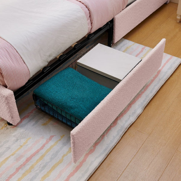 English Elm Twin Kids Boucle Upholstered Bed Rabbit Ear Headboard Led Lighting Four Storage Drawers Pink W1413P384920