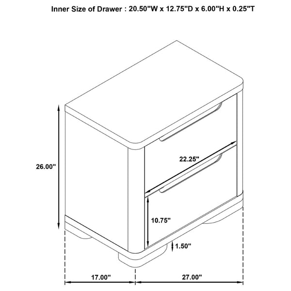 English Elm Mirador Elm Veneer 2-drawer Nightstand with Felt-lined Storage and Cord Management B062P447744