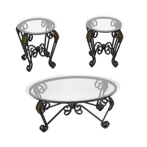 English Elm Tempered Glass Nesting Coffee Table Set Three Piece Elliptical Metal Living Room D665098815